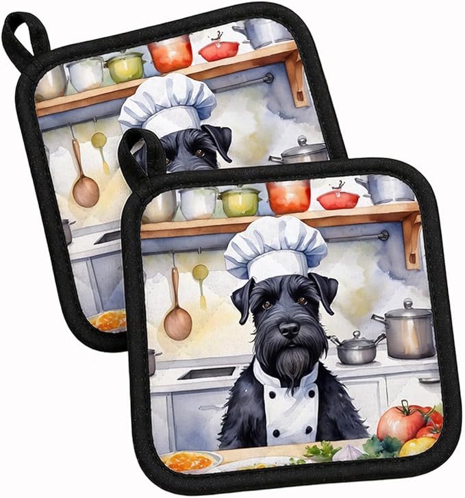 Caroline's Treasures Giant Schnauzer The Chef Pair of Pot Holders Kitchen Heat Resistant Pot Holders Sets Oven Hot Pads for Cooking Baking BBQ, 7 1/2 x 7 1/2