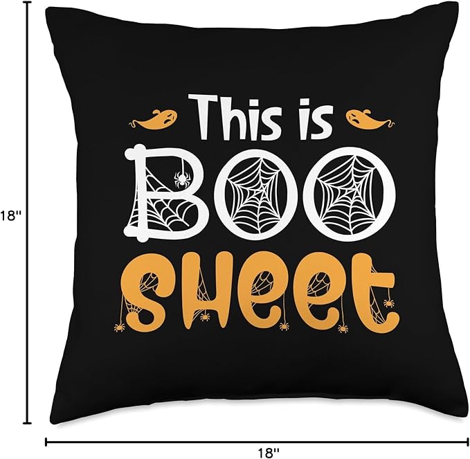 EatSleepFind This is Boo Sheet Halloween Ghost Web Witch Pumpkin Throw Pillow, 18x18, Multicolor