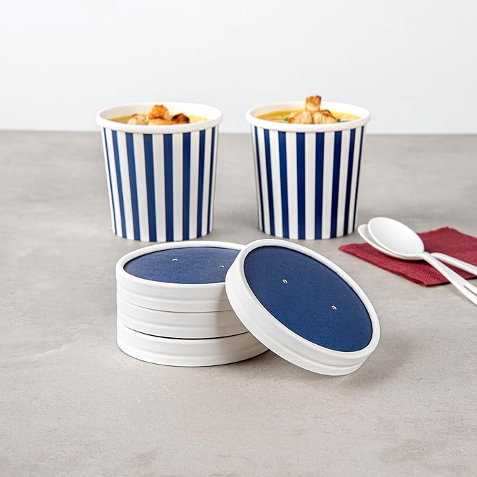 Restaurantware Bio Tek Blue Paper Soup Container Lids, 200 Disposable, 12 Ounce, Round, Modern Style, Airtight, Sold Separately