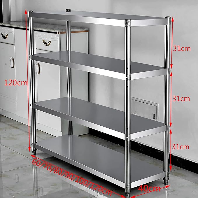 Stainless Steel 4 Tier Microwave Oven Rack Heavy Duty Kitchen Storage Shelf for Garage Workbench Organizer with Display Rack Silver 60Cm,Silver-100cm