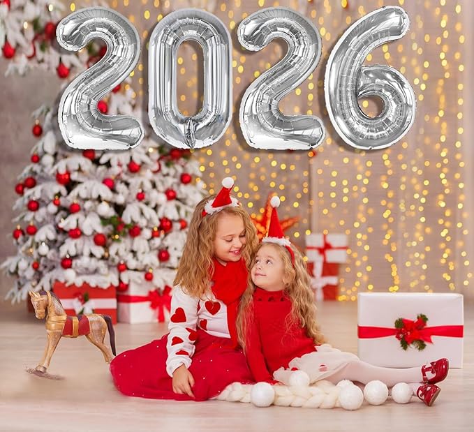 Silver 2026 Happy New Years Eve, 2026 Balloon Number for Party Decorations, Balloons Number 40 Inch for 20 26 Graduation Party Wedding Anniversaries Celebration