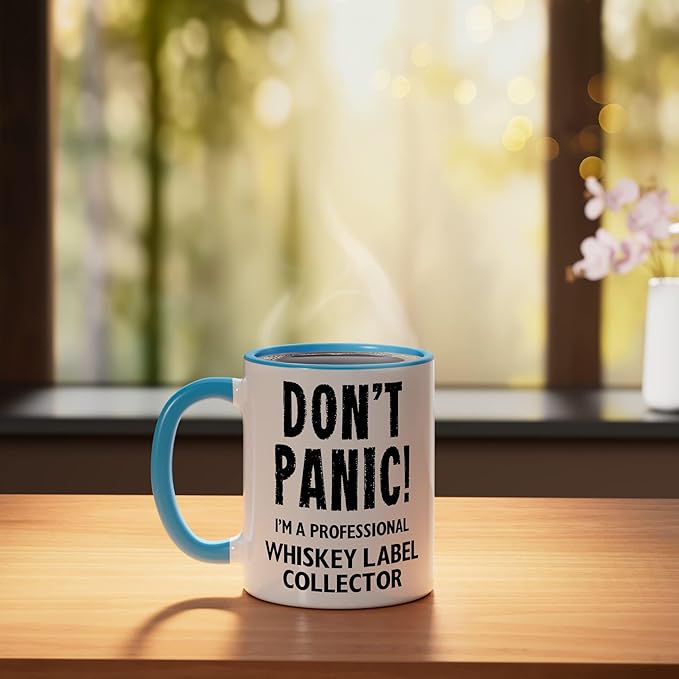 Whiskey Label Collector Ceramic Mug, Blue/White