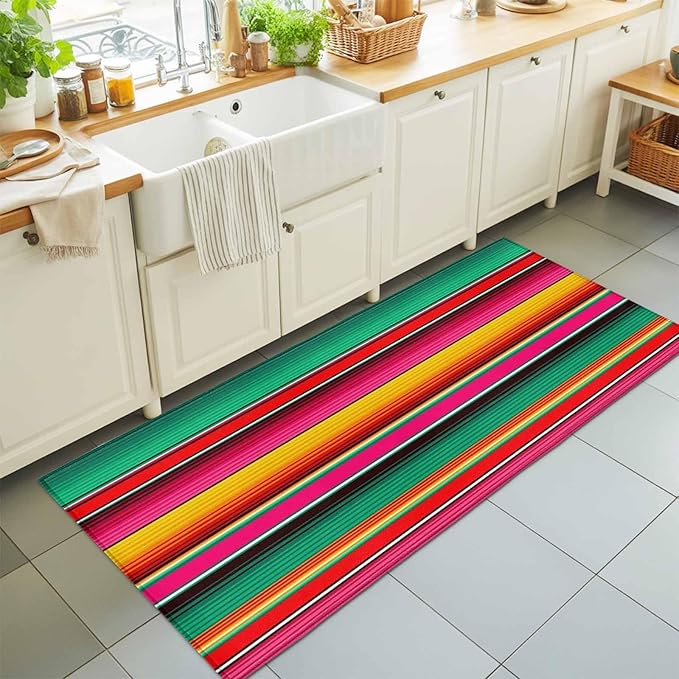 Runner Rug for Bedroom Hallway, Vintage Mexican Stripes Abstract Kitchen Runner Rugs Area Rug 2x6ft, Native American Stripe Washable Soft Floor Carpet for Entryway Stair