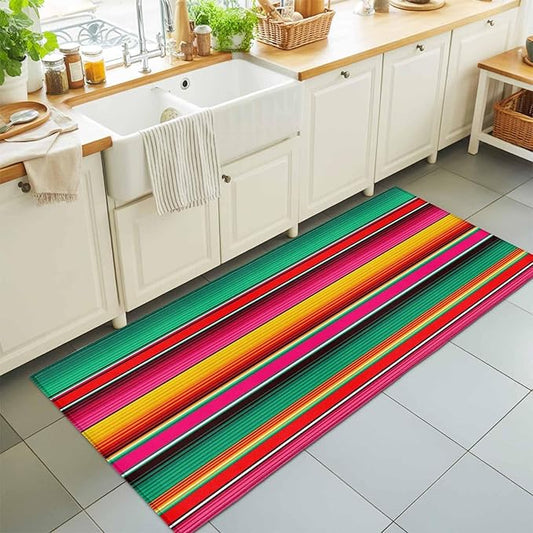Runner Rug for Bedroom Hallway, Vintage Mexican Stripes Abstract Kitchen Runner Rugs Area Rug 2x6ft, Native American Stripe Washable Soft Floor Carpet for Entryway Stair