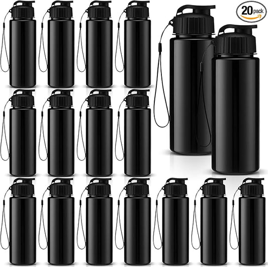 Mifoci 20 Pieces Water Bottle Bulk 17 oz Plastic Water Bottles Bulk Gym Sports Adults Reusable Large Bottles with Leak Proof Flip Top for Party Outdoor (Solid Black)