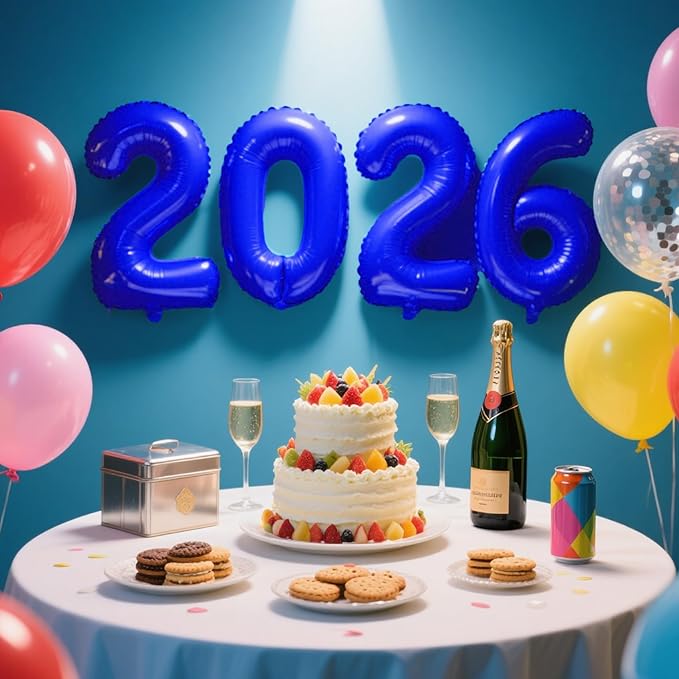 2026 Blue Foil Numbers Balloons(40 Inch) Happy New Years Eve Party Supplies 2026 New Year Graduation Balloons Decorations 20 26 Signs Props Birthday Anniversary Wedding Festival Ornament Decor
