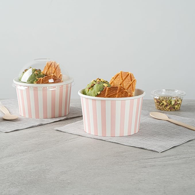Restaurantware-Coppetta 12-Ounce Dessert Cups, 50 Disposable Ice Cream Cups - Lids Sold Separately, Sturdy, Pink And White Paper FroYo Bowls, For Hot And Cold Foods, Perfect For Gelato Or Mousse