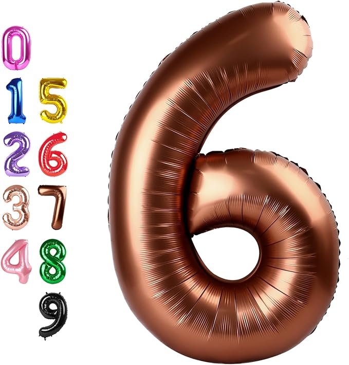 Coffee Brown Number 6 Balloon Balloons, Happy Birthday Decoration for 6th, 40 Inch Six Number Balloons for 6, 16, 26, 60, 2026 Wedding Anniversaries Singles Party, 2026 New Years Eve Party