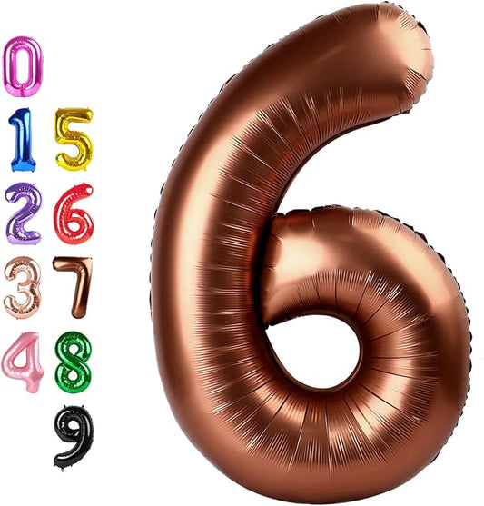 Coffee Brown Number 6 Balloon Balloons, Happy Birthday Decoration for 6th, 40 Inch Six Number Balloons for 6, 16, 26, 60, 2026 Wedding Anniversaries Singles Party, 2026 New Years Eve Party