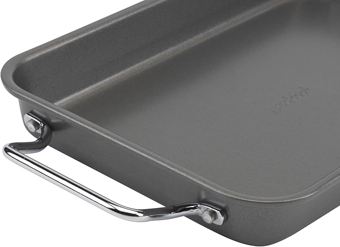 GoodCook Everyday Broiler Baking Pan with Built-in Handles Nonstick Warp-Resistant Heavy-Gauge Steel Construction Even-Heating Oblong Pan with Drip Rack, 7x11-Inch, Gray