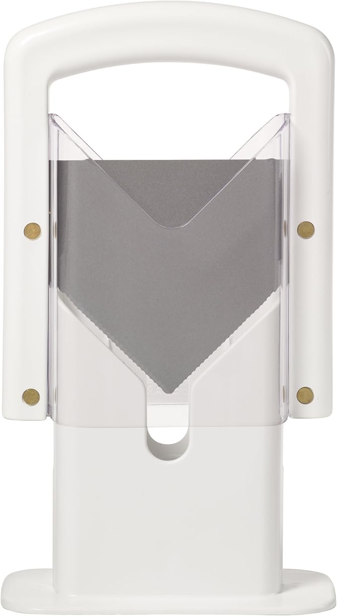 Hoan Bagel Biter Slicer and Cutter with Safety Shield - Serrated Blade Cuts Bagels, Muffins, Buns and Rolls - Dishwasher Safe Bagel Guillotine, 9.25 Inches Tall, White