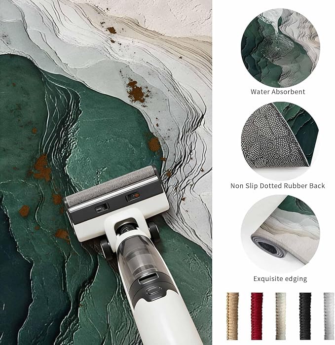 Area Rug 2x3ft, Rustic Green Gray White Mountain Range Washable Rugs for Living Room Bedroom, Abstract Art Soft Non-Slip Area Rugs Rectangle Floor Carpet for Dining Room