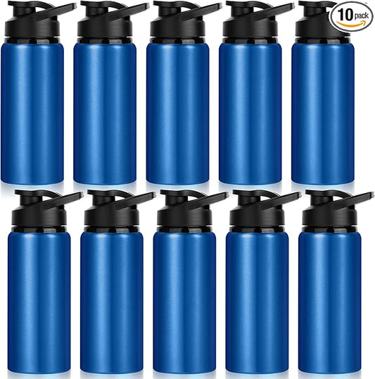 10 Pack Water Bottles Bulk, 20oz Sports Aluminum Water Bottle with Snap Lids Metal Reusable Water Bottles Leak proof Personalized Bottle for Travel Camping Gym Hiking Fishing(Blue)