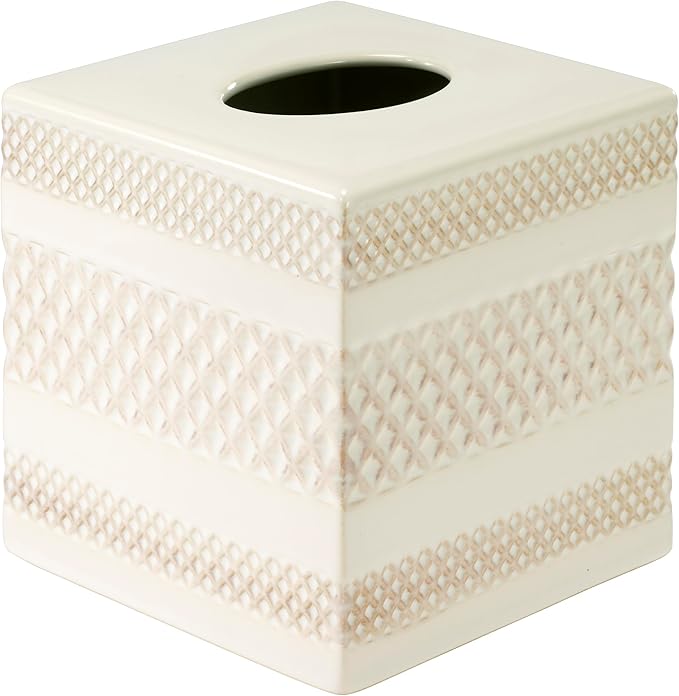 Nicole Miller – Tissue Box Cover, Glossy Embossed Trellis Ceramic with Reactive Glaze, Classic Home Decor – Perfect for Bathrooms, Bedrooms, Kitchens or Offices (Lyra)