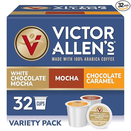 Victor Allen's Coffee Mocha Variety Pack (White Chocolate Mocha, Mocha, Chocolate Caramel), 32 Count, Single Serve Coffee Pods for Keurig K-Cup Brewers