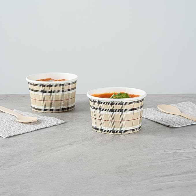 Coppetta 3-Ounce Dessert Cups, 200 Disposable Ice Cream Cups - Lids Sold Separately, Sturdy, Plaid Paper FroYo Bowls, For Hot And Cold Foods, Perfect For Gelato Or Mousse - Restaurantware