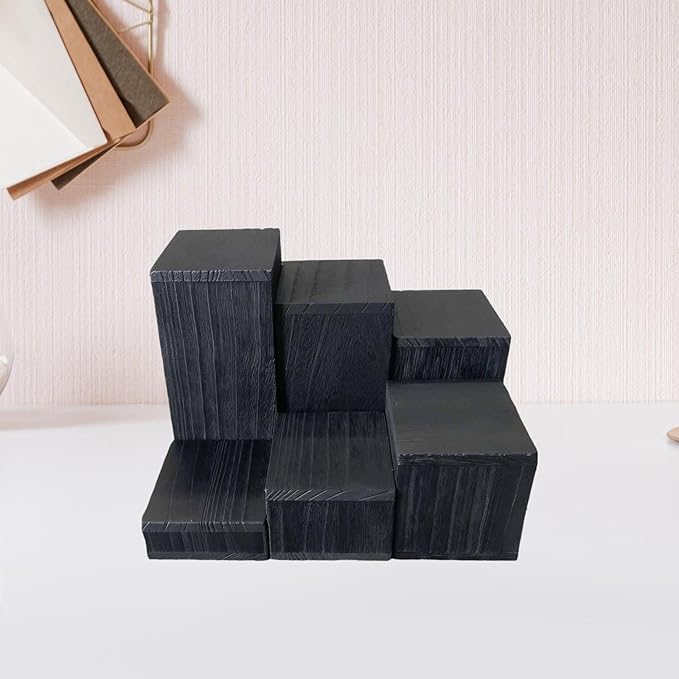 Colaxi 6x Wooden Square Perfume Holders Cupcake Rustic Jewelry Racks Display Stands for Cabinets Bedroom Collectibles Kitchen , Black