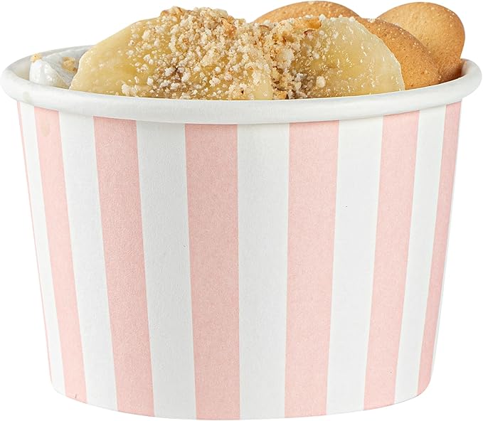 Coppetta 4 Ounce Dessert Cups, 50 Disposable Ice Cream Cups - Lids Sold Separately, Heavy-Duty, Pink And White Paper Frozen Yogurt Bowls, For Hot And Cold Foods - Restaurantware