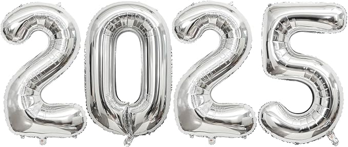 Huge Silver 2025 New Year Balloons 40 Inch 2025 Silver Mylar Foil Helium Number Balloons 2025 Christmas New Year Eve Graduation Party Decorations Supplies