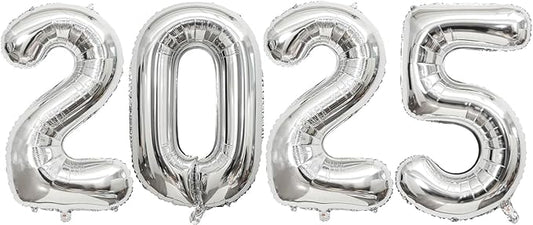 Huge Silver 2025 New Year Balloons 40 Inch 2025 Silver Mylar Foil Helium Number Balloons 2025 Christmas New Year Eve Graduation Party Decorations Supplies