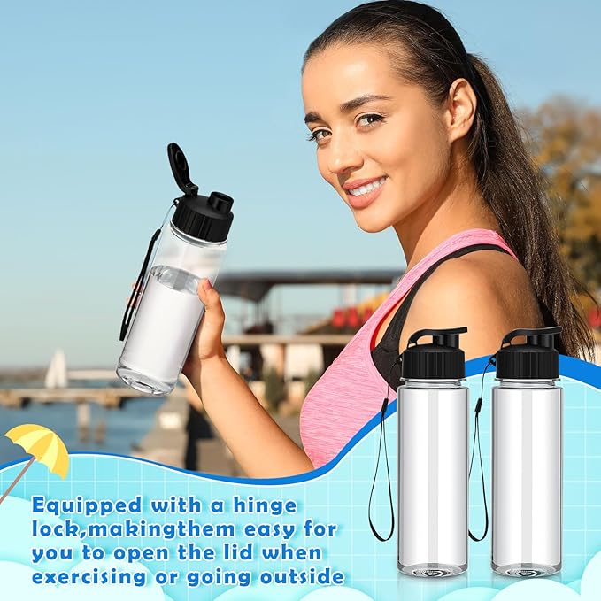 Mifoci 20 Pieces Water Bottle Bulk 17 oz Plastic Water Bottles Bulk Gym Sports Adults Reusable Large Bottles with Leak Proof Flip Top for Party Outdoor (Black)