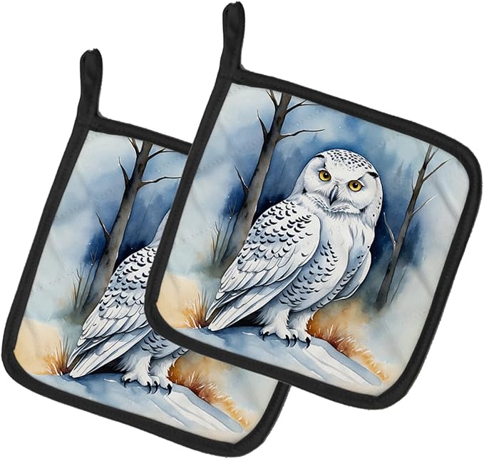 Caroline's Treasures Snowy Owl Pair of Pot Holders Kitchen Heat Resistant Pot Holders Sets Oven Hot Pads for Cooking Baking BBQ, 7 1/2 x 7 1/2