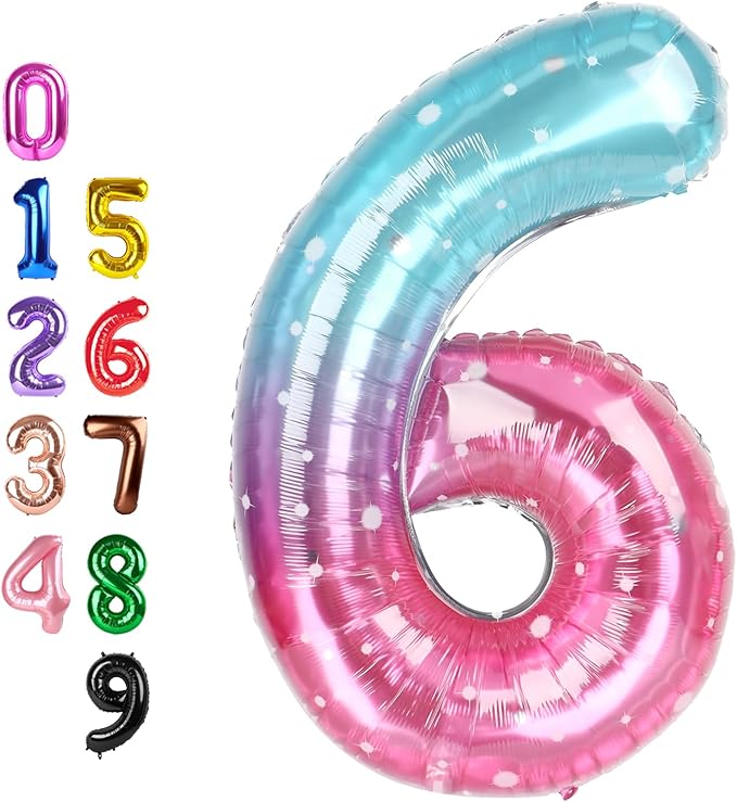 Foil Balloons, Happy Birthday Decoration for 6th, 40 Inch Number Balloons for 6, 16, 26, 60 Wedding Anniversaries Singles Party Graduation Children's Day, Blue and Pink