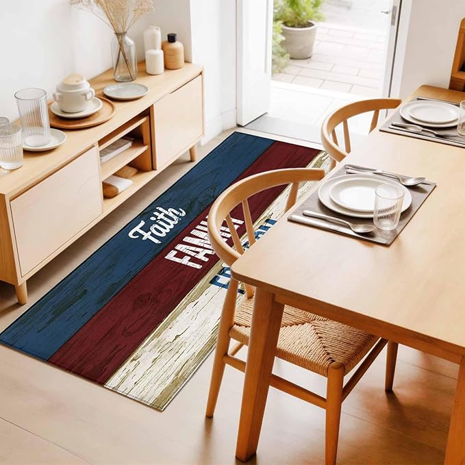 Runner Rug for Bedroom Hallway, Independence Day USA Flag Kitchen Runner Rugs Area Rug 2x6ft, Vintage Wooden Grain Washable Soft Floor Carpet for Entryway Stair