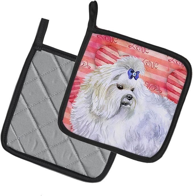 Caroline's Treasures BB9738PTHD Maltese Love Pair of Pot Holders, Red Kitchen Heat Resistant Pot Holders Sets Oven Hot Pads for Cooking Baking BBQ, 7 1/2 x 7 1/2