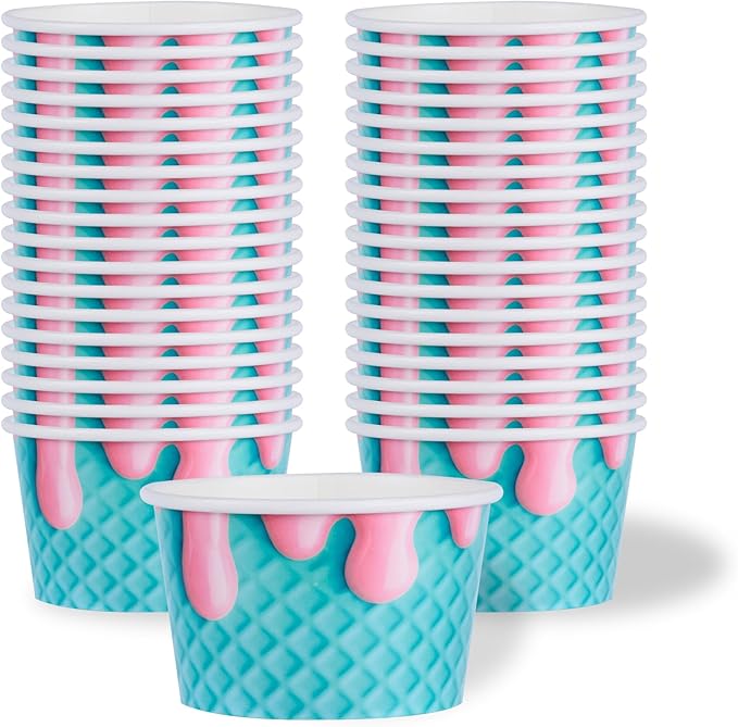 Restaurantware Ice Cream Cups 50 Pack of 8 oz Leak-Resistant Disposable Dessert Bowl Frozen Yogurt Cup Round Paper Container For Cold And Hot Desserts