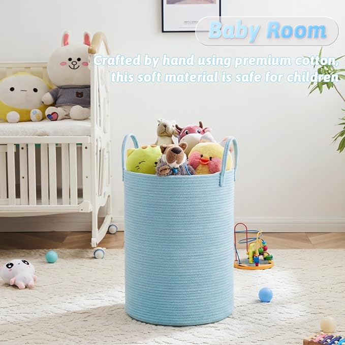 Laundry Basket,Woven Cotton Rope Laundry Hamper,60L for Decor Storage of Dirty Clothes,Toys and Blankets in Bathroom,Baby Room and Living Room