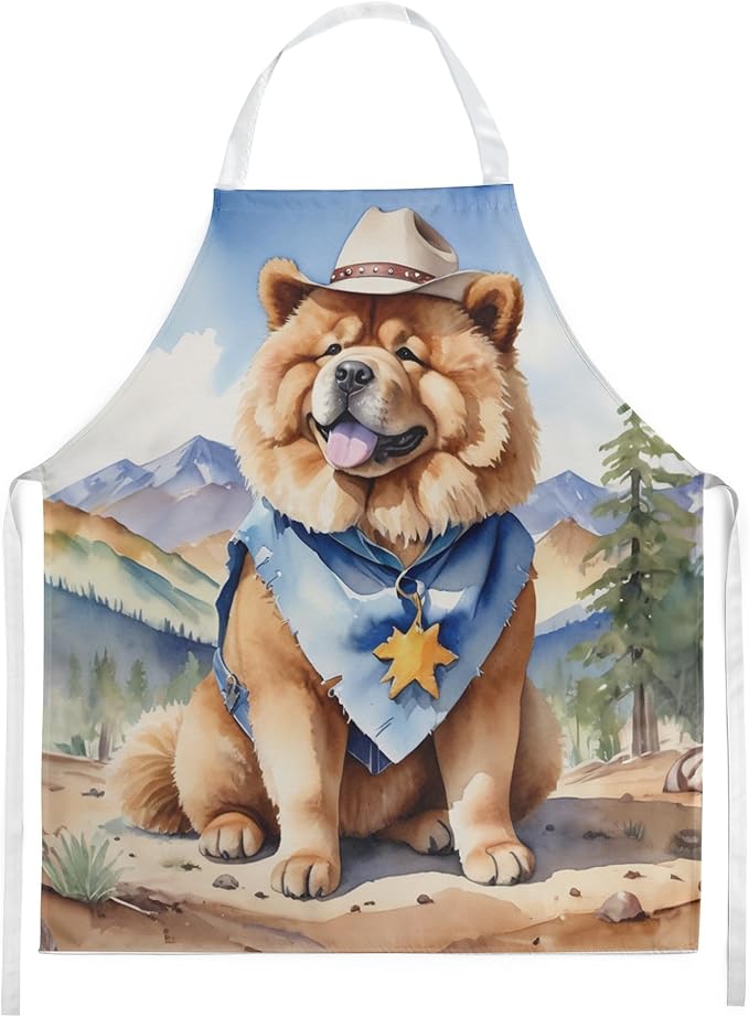 Caroline's Treasures Chow Chow Cowboy Welcome Apron Cooking Kitchen Server Baking Crafts Gardening for Adult Women Men, Unisex, Large, Multicolor