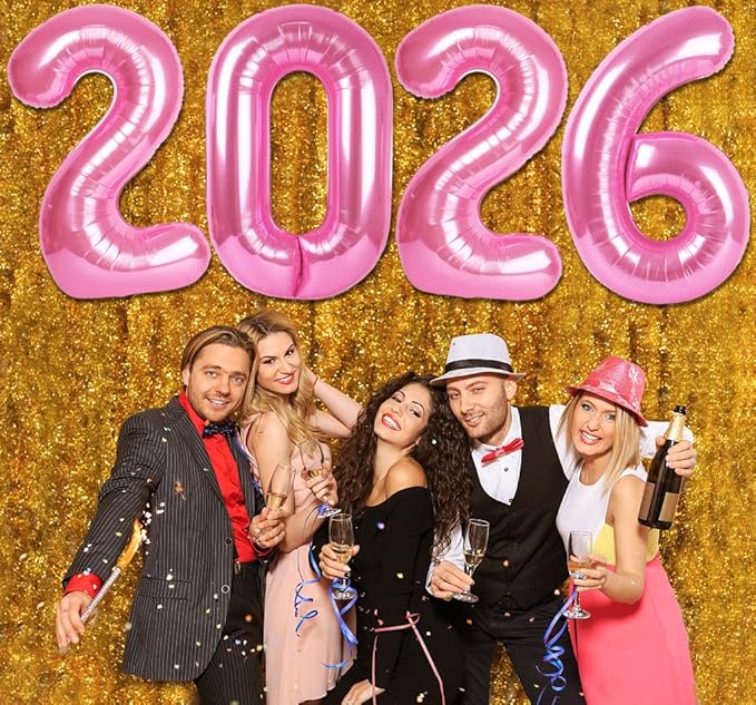 2026 Balloon Numbers - 40 Inch Pink New Years Eve Party Supplies 2026, Nye Decor Party Decorations Happy New Year, New Years Eve Foil Party Balloons, Graduation Party Decorations