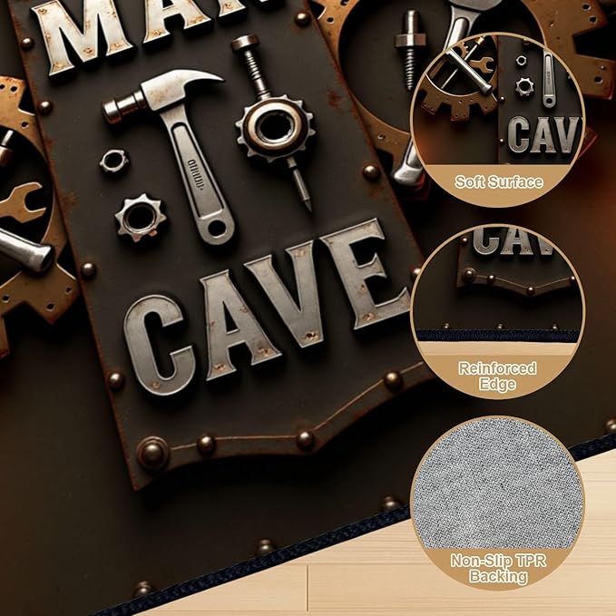 9x12 Area Rugs for Bedroom Boho Washable Man Cave Rug for Living Room Industrial Steampunk Man Cave Sign Tools Gears Soft Rubber Backed Non-Slip Large Carpets for Boys