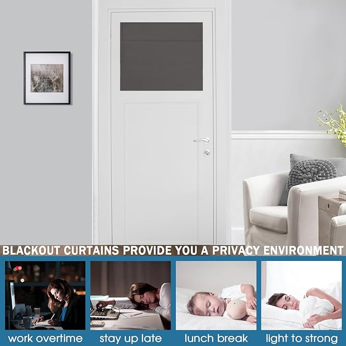 WdFour Blackout Door Curtain for Glass Cover, Small Solid Color Window Covering, Tie Up Shade, Room Darkening Front Door Curtain 24W x 18L Inches, 1 Panel, Dark Gray.