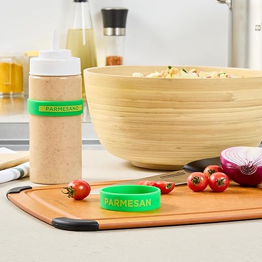 Restaurantware Silicone Squeeze Bottle Band 10 Count 2.75 Inch Dishwasher Safe Condiment Identification Band, Parmesan Green Non-Slip Label Band for Condiment Labeling at Restaurants, Food Trucks