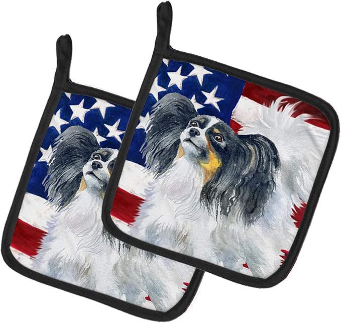 Caroline's Treasures BB9657PTHD Papillon Patriotic Pair of Pot Holders Kitchen Heat Resistant Pot Holders Sets Oven Hot Pads for Cooking Baking BBQ, 7 1/2 x 7 1/2