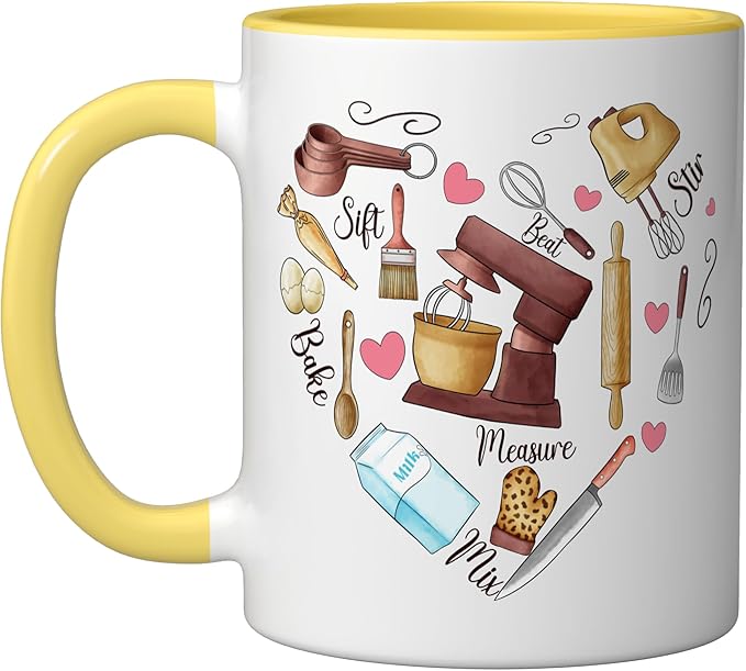 Baker Cooking Culinary Pastry Chef Baking Cook Bake Love Ceramic Mug, Yellow/White
