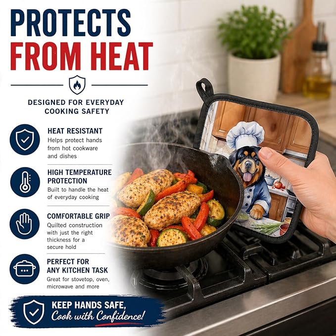 Caroline's Treasures Tibetan Mastiff The Chef Pair of Pot Holders Kitchen Heat Resistant Pot Holders Sets Oven Hot Pads for Cooking Baking BBQ, 7 1/2 x 7 1/2