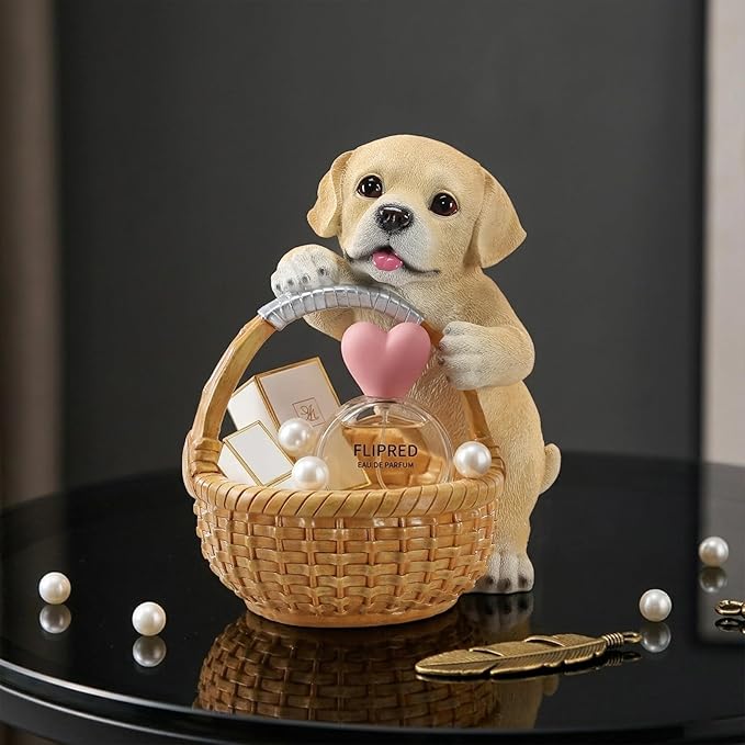 Unique Golden Retriever Gifts, Resin Puppy Statue Storage Basket for Desk, Decorative Key Bowl for Entryway Table, Candy Dish & Funny Decor