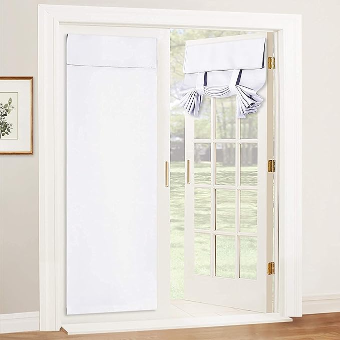 RYB HOME Blackout French Door Curtain - Privacy Thermal Insulated Window Shades for Patio Kitchen Front Entry Back Door Glass Window, Self Adhesive No Drill, 1 Panel, 26" W x 69" L, Pure White