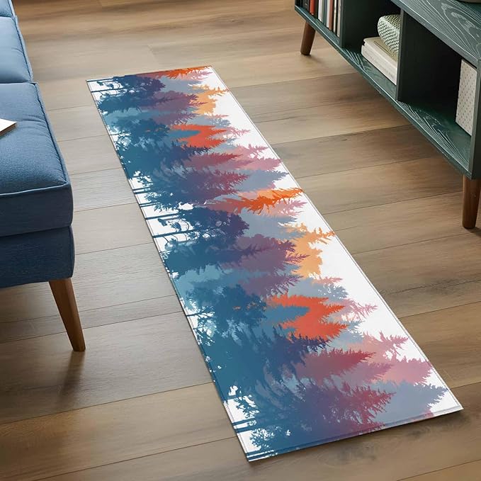 Runner Rug for Bedroom Hallway, Abstract Trees Forest Silhouette Kitchen Runner Rugs Area Rug 2x6ft, Natural Scene Plants Washable Soft Floor Carpet for Entryway Stair