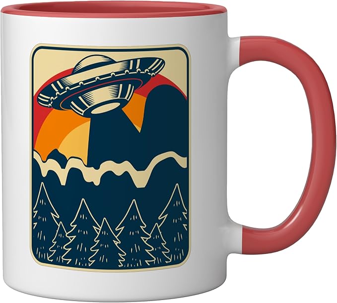 Ufo Alien Vintage Retro Ceramic Mug, Red/White