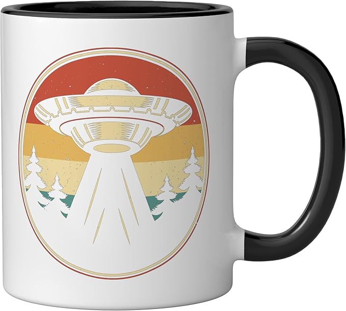 Ufo Alien Vintage Retro Ceramic Mug, Black/White