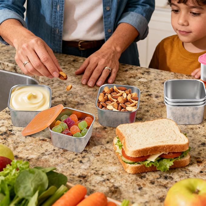 8 Pack Stainless Steel Snack Containers - 6oz Reusable & Small Containers With Lids, 304 Metal Stackable Snack Cups, Lunchable Snack Containers for School, Travel, Picnic