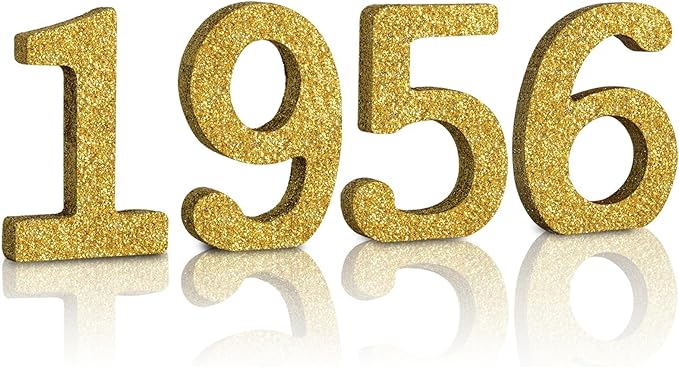 TONIFUL 4 Inch 1956 Gold Glitter Table Centerpiece Sign 1956 Number Block for 70th Birthday Decoration,Seventy Years Old Birthday Table Decoration,Class of 1956 Reunion Decorations or Anniversary