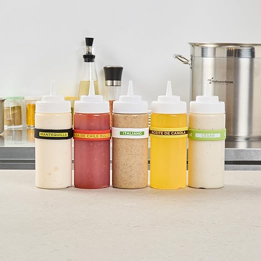 Restaurantware Silicone Squeeze Bottle Band 10 Count 2.75 Inch Dishwasher Safe Condiment Identification Band, Italian White Non-Slip Label Band for Condiment Labeling at Restaurants, Food Trucks