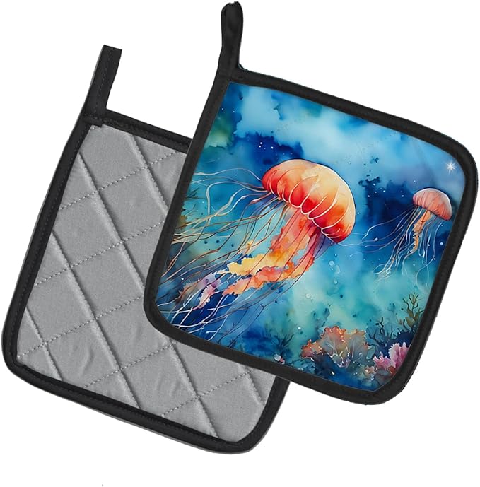 Caroline's Treasures Jellyfish Pair of Pot Holders Kitchen Heat Resistant Pot Holders Sets Oven Hot Pads for Cooking Baking BBQ, 7 1/2 x 7 1/2