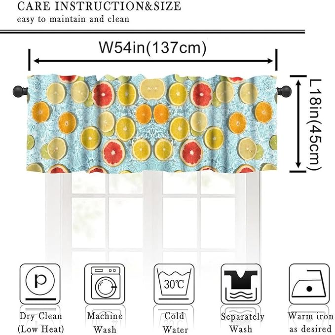 Fruit Curtain Valance, Yellow Lemon Orange Summer Decor Short Window Treatment for Kitchen Dining Resturant Bedroom Living Room Cafe Home Decoration, 54x18Inch