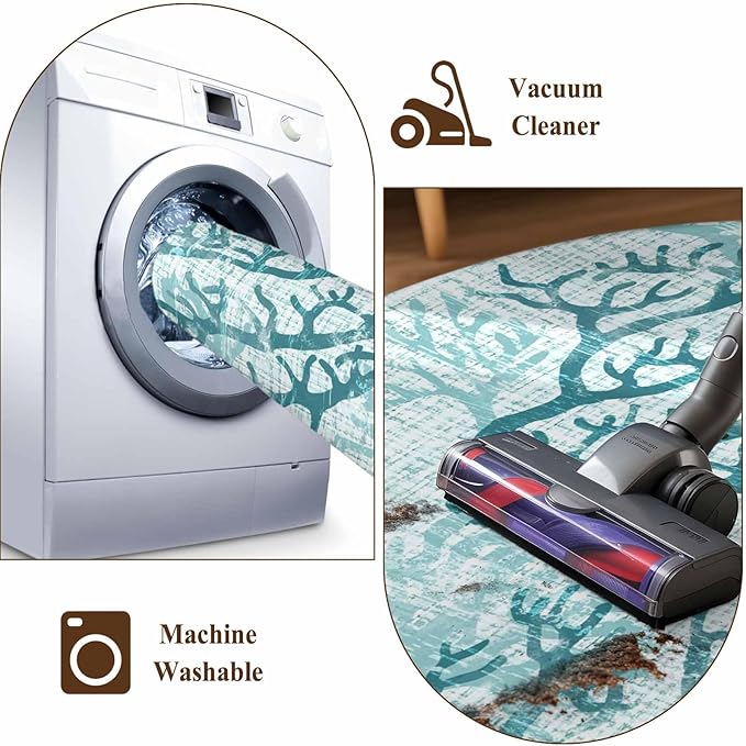 Washable Round Area Rug Coastal Sea Coral Retro Linen Circle Rugs Floor Carpet for Living Room Bedroom, Underwater Ocean Life Soft Non Slip Round Rug 3ft